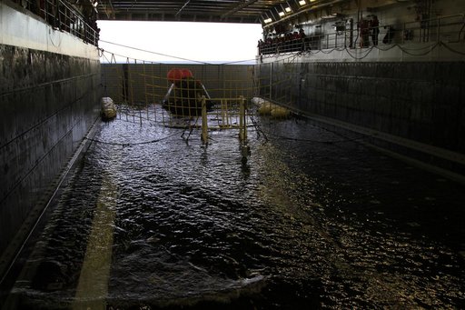 Orion in the Well Deck After Splashdown and Recovery