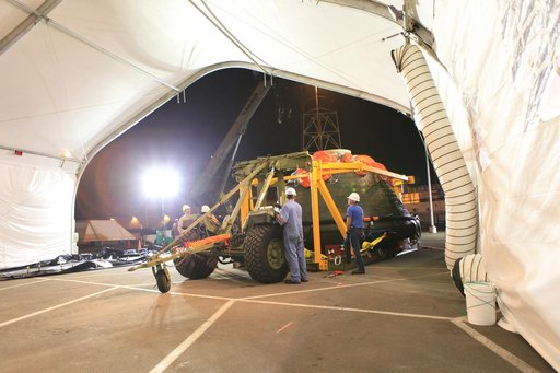 Orion Crew Module Arrival at Mole Pier