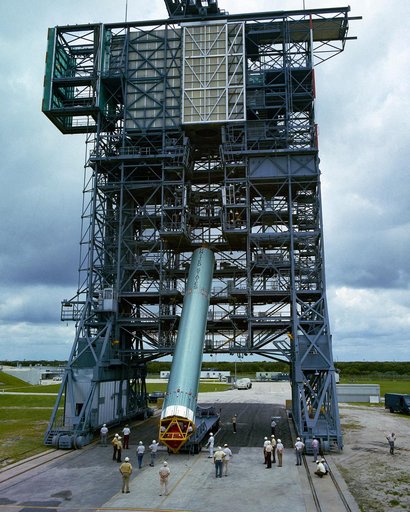 Erection of Delta Vehicle for SYMPHONIE-B Mission.