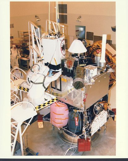 KENNEDY SPACE CENTER, FLA. -  In the Payload Hazardous Servicing Facility at KSC, installation is under way of the Mars Orbiter Camera (MOC) on the Mars Global Surveyor spacecraft.  The MOC is one of a suite of six scientific instruments that will gather data about Martian topography, mineral distri