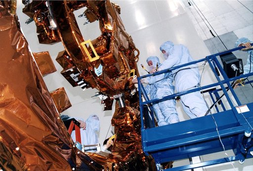 KENNEDY SPACE CENTER, FLA. -  STS-82 crew members examine part of the Flight Support System during the Crew Equipment Integration Test (CEIT) in KSC's Vertical Processing Facility.  From left are Mission Specialists Steven L. Smith and Gregory J. Harbaugh and Payload Commander Mark C. Lee.  Liftoff 