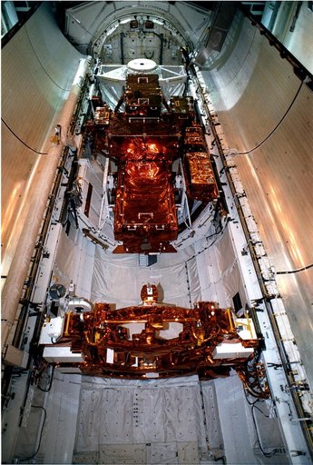 KENNEDY SPACE CENTER, FLA. -   The Payload is seen inside of the Bay just before the doors are closed for flight at Pad 39A, Kennedy Space Center, Fla.  Discovery, the orbiter for STS-82 mission, is ready for the launch of the second Hubble Space Telescope service mission.  The payload consists of t