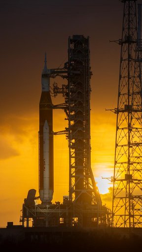 NASA's SLS Rocket and Orion Spacecraft at Sunset
