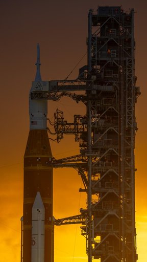 NASA's SLS Rocket and Orion Spacecraft at Sunset
