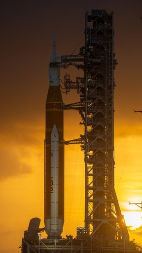 NASA's SLS Rocket and Orion Spacecraft at Sunset
