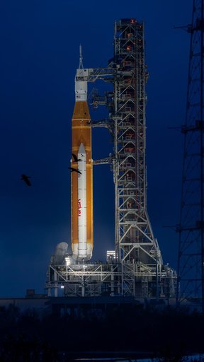 NASA's SLS Rocket and Orion Spacecraft at Sunset