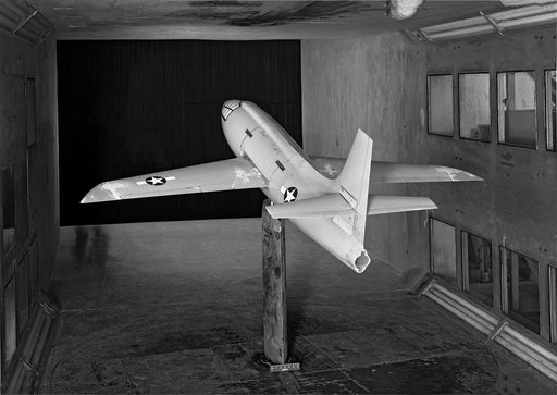 Bell X-1 Research Model on Single Support Strut in 7 x 10 Foot Wind Tunnel