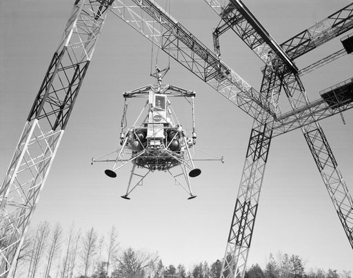 Apollo Lunar Landing Research FacilityLunar landing test of LEM at LLRF Lunar Landing Research Facility: A NASA Langley research pilot  flies  a lunar lander in a test conducted in the Lunar Landing Research Facility.Lunar landing test of LEM at LLRF Lunar Landing Research Facility: A NASA Langley r