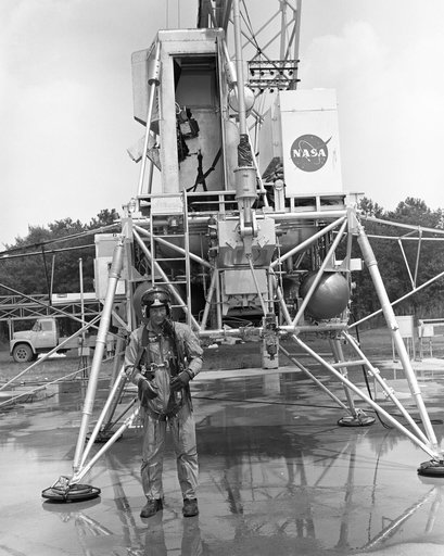 Edwin "Buzz" Aldrin at the (LLRF) Lunar Landing Research Facility