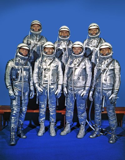 Original Mercury 7 astronauts in spacesuits