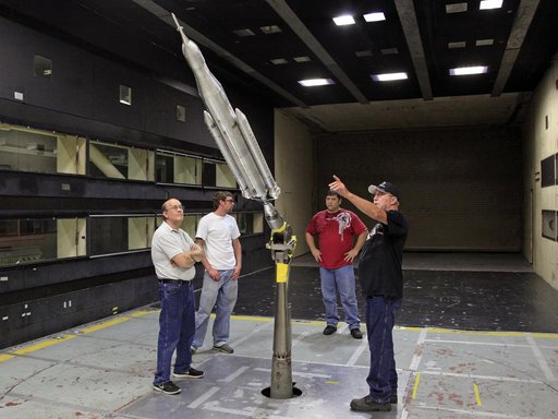 Model of the Space Launch System for the Orion Space Capsule is