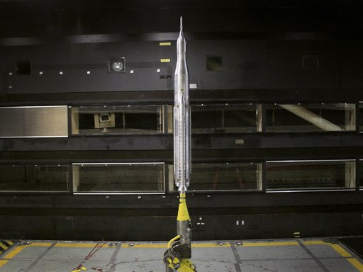 Model of the Space Launch System for the Orion Space Capsule is