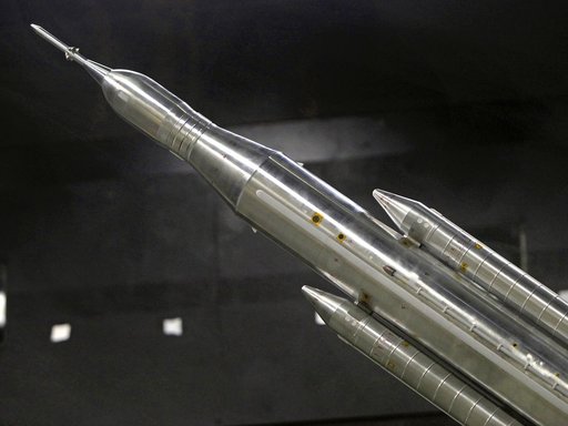 Model of the Space Launch System for the Orion Space Capsule is