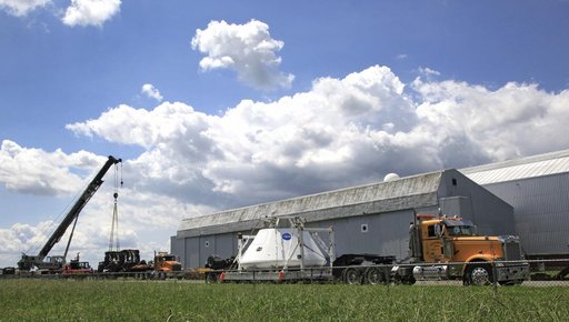 Model of the Space Launch System for the Orion Space Capsule is