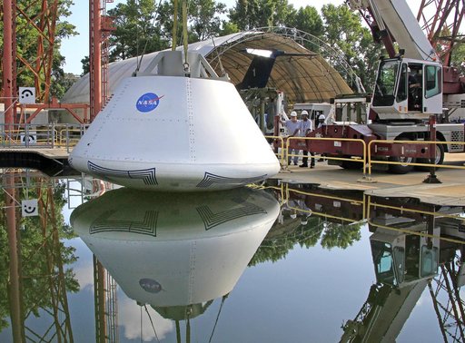 The Orion Test Capsule at NASA's Langley Research Center's Hydro