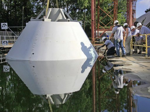 The Orion Test Capsule at NASA's Langley Research Center's Hydro