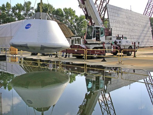 The Orion Test Capsule at NASA's Langley Research Center's Hydro