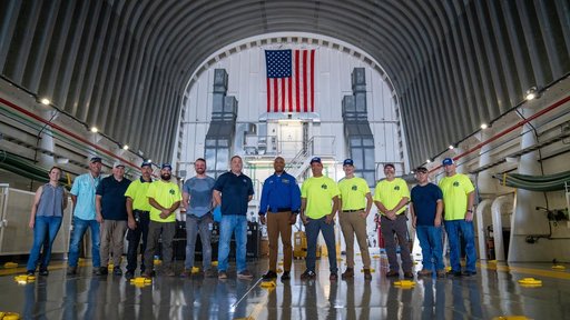 NASA Astronaut Victor Glover Views Artemis II Rocket Stage at NASA Michoud