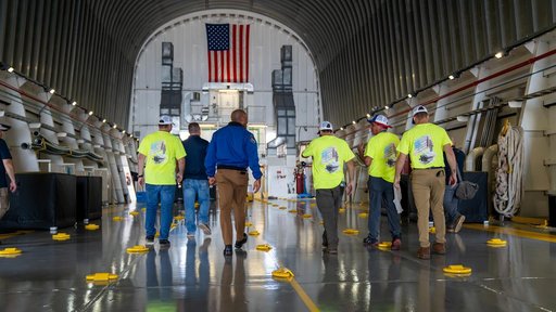 NASA Astronaut Victor Glover Views Artemis II Rocket Stage at NASA Michoud