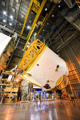 Engine Section for NASA’s SLS Rocket Prepared for Joining to Rest of Stage