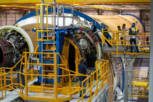 Second RS-25 Engine Attached to NASA Moon Rocket