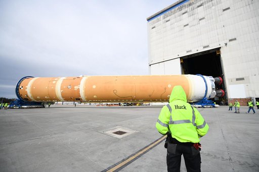 NASA Prepares Artemis I SLS Rocket Stage for Move to Pegasus Barge