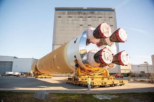 NASA Moves First Artemis SLS Rocket Stage from NASA’s Factory to Barge