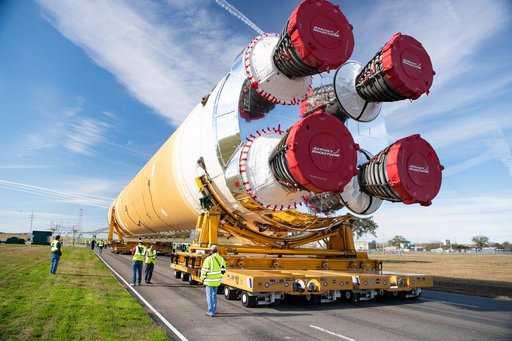 NASA Moves First Artemis SLS Rocket Stage from NASA’s Factory to Barge