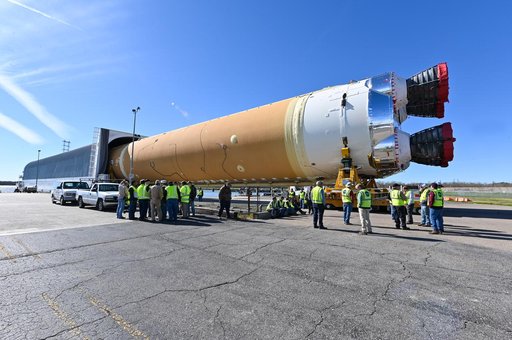 NASA Moves First Artemis SLS Rocket Stage from NASA’s Factory to Barge