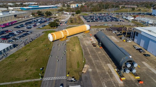 NASA Moves First Artemis SLS Rocket Stage from NASA’s Factory