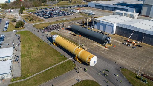 NASA Moves First Artemis SLS Rocket Stage from NASA’s Factory