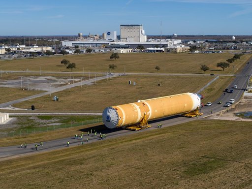 NASA Moves First Artemis SLS Rocket Stage from NASA’s Factory