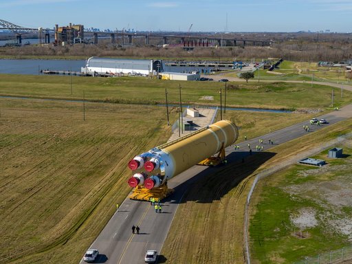 NASA Moves First Artemis SLS Rocket Stage from NASA’s Factory