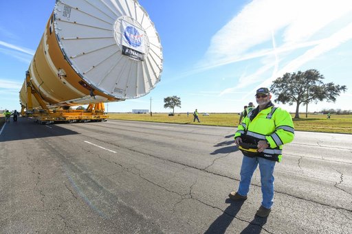 NASA Moves First Artemis SLS Rocket Stage from NASA’s Factory to Barge