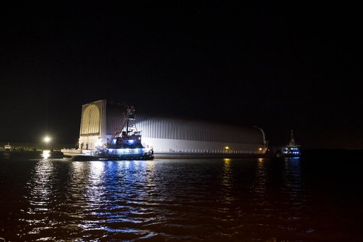 NASA’s Pegasus Barge Stops at MAF with Artemis I Rocket Hardware