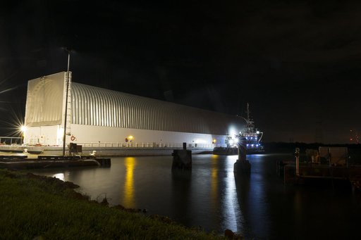 NASA’s Pegasus Barge Stops at MAF with Artemis I Rocket Hardware