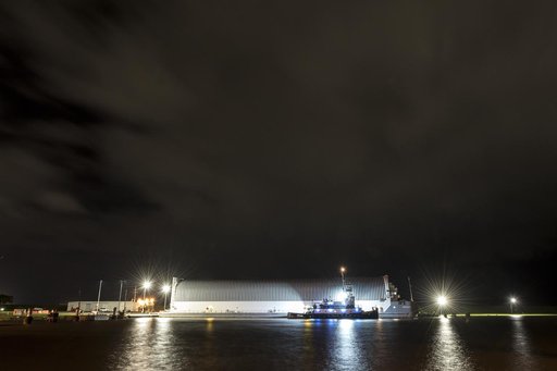 NASA’s Pegasus Barge Stops at MAF with Artemis I Rocket Hardware