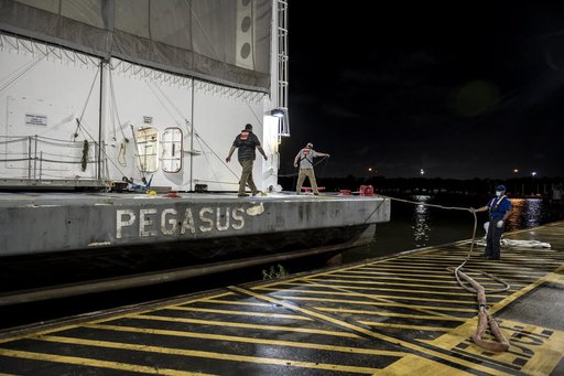 NASA’s Pegasus Barge Stops at MAF with Artemis I Rocket Hardware