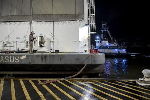 NASA’s Pegasus Barge Stops at MAF with Artemis I Rocket Hardware