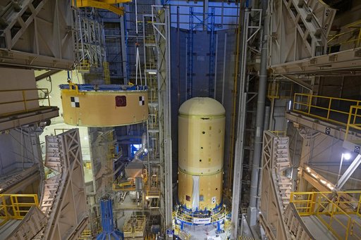NASA Stacks Elements for Upper Portion of Artemis II Core Stage