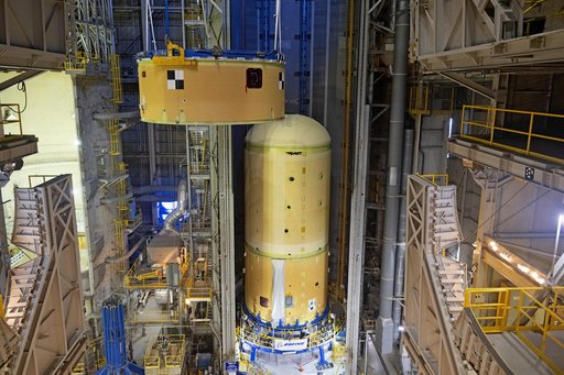 NASA Stacks Elements for Upper Portion of Artemis II Core Stage