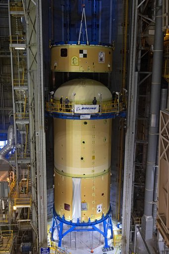 NASA Stacks Elements for Upper Portion of Artemis II Core Stage
