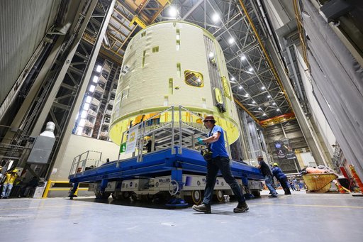 Technicians Lift, Prepare Artemis III SLS Intertank for Next Phase of Production at NASA Michoud