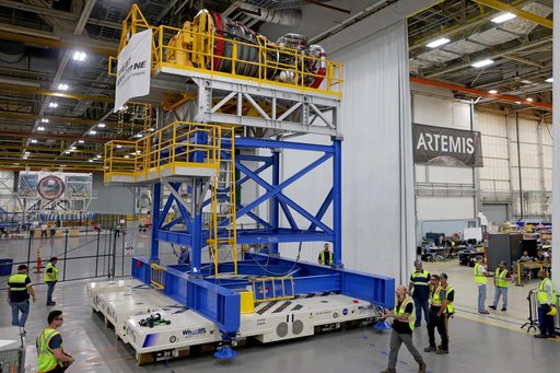 Engine Installation Underway for Artemis II Moon Rocket at NASA Michoud
