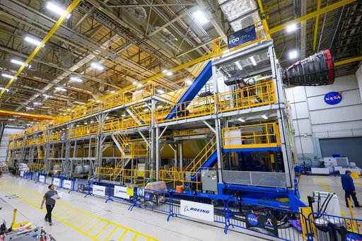 Engine Installation Underway for Artemis II Moon Rocket at NASA Michoud