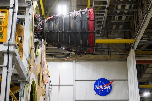 Engine Installation Underway for Artemis II Moon Rocket at NASA Michoud