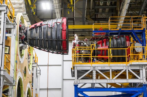 Engine Installation Continues for Artemis II Moon Rocket at NASA Michoud