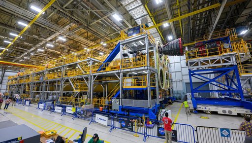 Engine Installation Continues for Artemis II Moon Rocket at NASA Michoud