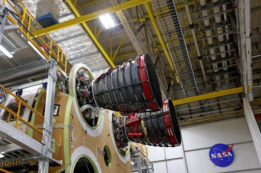 Engine Installation Continues for Artemis II Moon Rocket at NASA Michoud