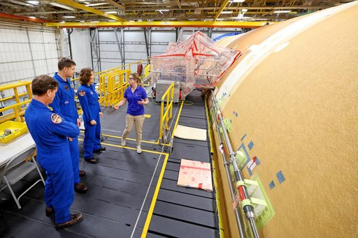 Artemis II astronauts visit NASA Michoud, view SLS rocket hardware
